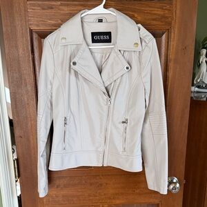 GUESS Women's Cream Faux Leather Jacket